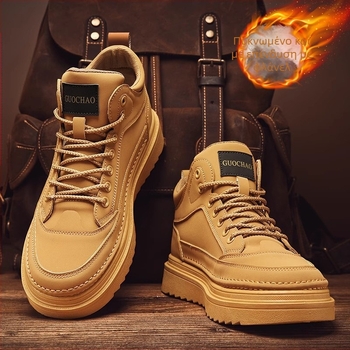 Μαρτίν μποτάκια για άνδρες – ψηλά φθινοπωρινά-χειμωνιάτικα με ζεστή επένδυση, επάνω από microfiber leather, καουτσούκ σόλα, παχιά σόλα, κλείσιμο με κορδιά εμπρός