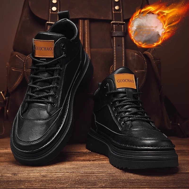 Μαρτίν μποτάκια για άνδρες – ψηλά φθινοπωρινά-χειμωνιάτικα με ζεστή επένδυση, επάνω από microfiber leather, καουτσούκ σόλα, παχιά σόλα, κλείσιμο με κορδιά εμπρός