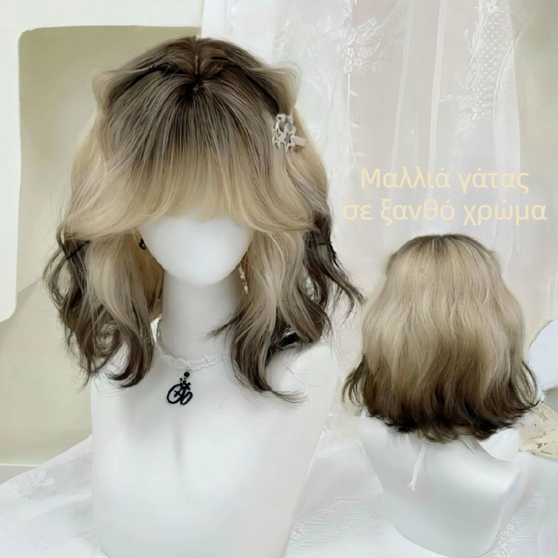 Περούκα – κοντά σγουρά μαλλιά, φυσικό στυλ, μοντέλο W031, ίνες υψηλής θερμοκρασίας