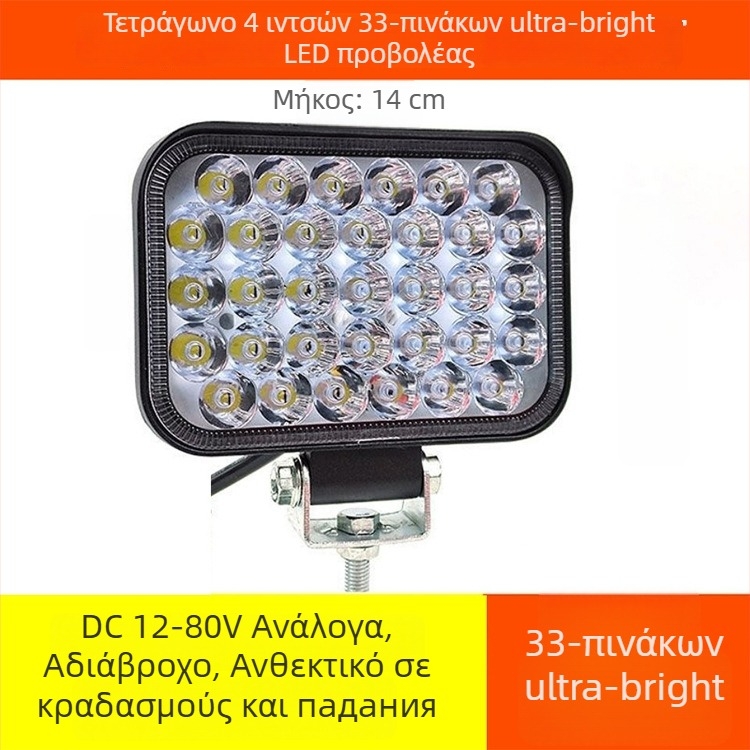 Φωτεινός προβολέας LED για φορτηγά και περονοφόρα — λειτουργεί με 12–80V, 20–120W, IP68 αλουμινένιο περίβλημα, υψηλή φωτεινότητα, διάρκεια ζωής >50 000 ωρών