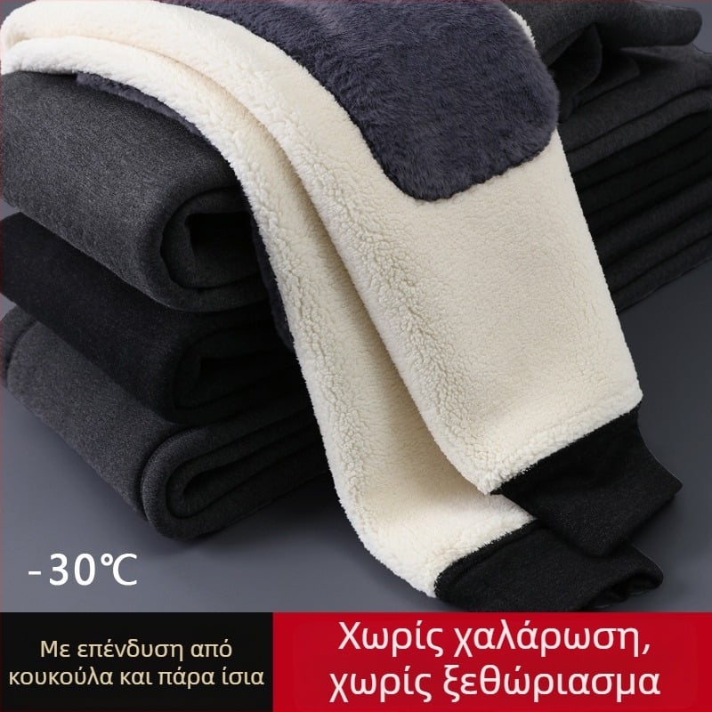Ανδρικά θερμικά παντελόνια με φλίς επένδυση, εξαιρετικά παχιά πολυεστερική υφανση, προστασία γόνατος, υψηλή μέση για τον χειμώνα