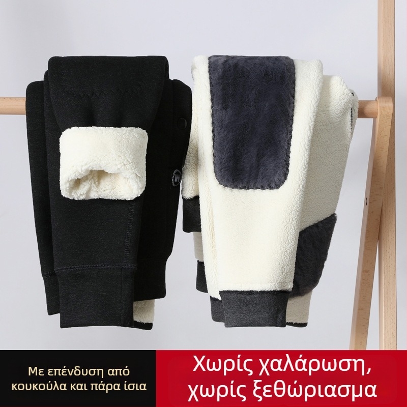 Ανδρικά θερμικά παντελόνια με φλίς επένδυση, εξαιρετικά παχιά πολυεστερική υφανση, προστασία γόνατος, υψηλή μέση για τον χειμώνα