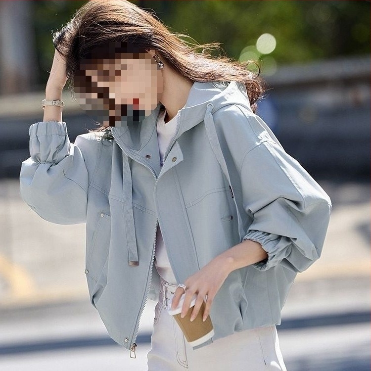 Γυναικείο κοντό μπουφάν με κουκούλα για καθημερινές μετακινήσεις — Chenille ύφασμα με 80-90% Spandex, κανονικά μανίκια, Άνοιξη 2025