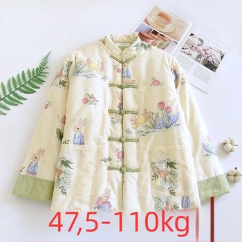 Παλτό από μετάξι-βαμβάκι με γεωμετρικό μοτίο, στρογγυλός γιακάς, μακριά μανίκια, παχύ ύφασμα, κλείσιμο με μονό σειρές κουμπιών