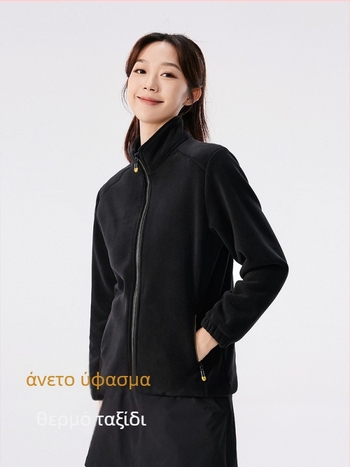 Unisex φλίς μπουφάν με κουκούλα, ύφασμα coral velvet, ζεστό, γιακάς με ύψος