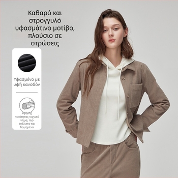 Γυναικείο corduroy σακάκι με ρετρό πέτο, κοντό μήκος (100% πολυεστέρας, 251-300 g/m2, μακριά μανίκια, μονόχρωμο)