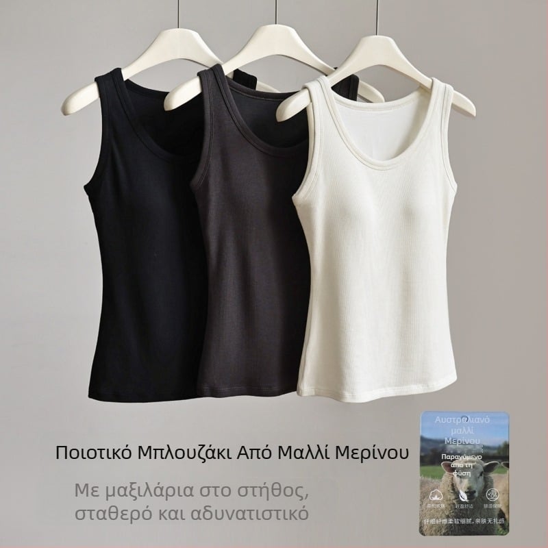 Γυναικείο γιλέκο Merino χωρίς μανίκια, φαρδιά ώμοι (Κύρια ύφανση: Merino μαλλί; Σεζόν: φθινόπωρο-χειμώνας; Λαιμός: στρογγυλός; Πάχος: Μέτριο 181-200 g/m²)