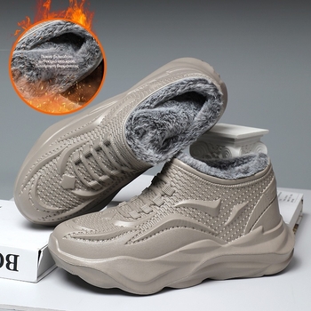 Μποτάκια χιονιού για άνδρες, ζεστά, εξωτερικό από EVA, σόλα EVA, επένδυση με συνθετική κοντή γούνα, χαμηλό ύψος φτέρνας 1–3 cm