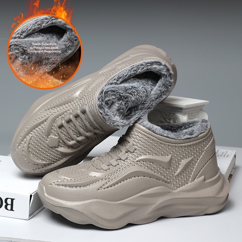 Μποτάκια χιονιού για άνδρες, ζεστά, εξωτερικό από EVA, σόλα EVA, επένδυση με συνθετική κοντή γούνα, χαμηλό ύψος φτέρνας 1–3 cm