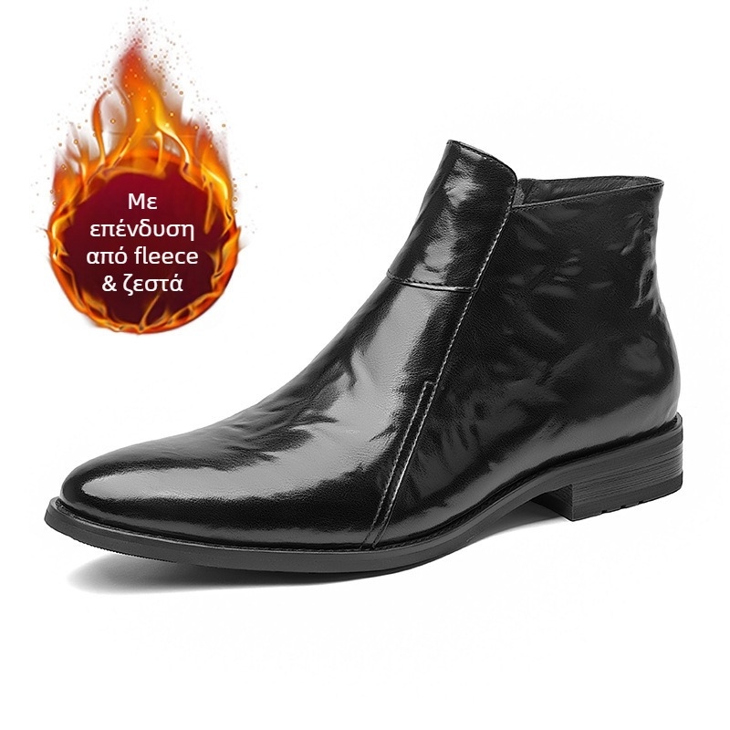 Ανδρικά μποτάκια Chelsea με μυτερό άκρο, επάνω από split δέρμα, καουτσούκ σόλα, PU πάτος, πλαϊνό φερμουάρ