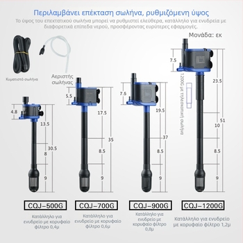 Υποβρύχια αντλία ενυδρείου με τρεις λειτουργίες: φιλτράρισμα και αερισμός; πλαστικό σώμα; κατακόρυφη εγκατάσταση στον τοίχο