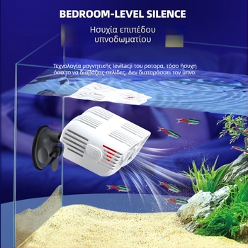 Αντλία κυμάτων διπλής κεφαλής για ενυδρείο, 360° αθόρυβη ροή, με βεντούζες στήριξης