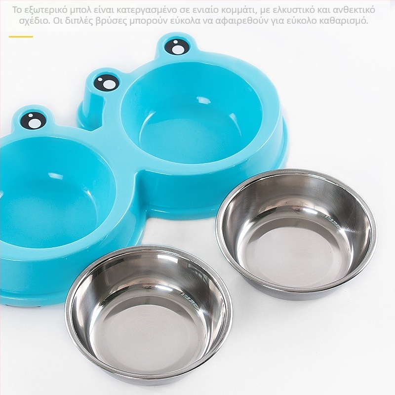 Διπλά μπολ για γάτες και σκύλους, ανοξείδωτο ατσάλι, αντιολισθητικά, Amor μάρκα — σκεύη τροφής κατοικίδιων