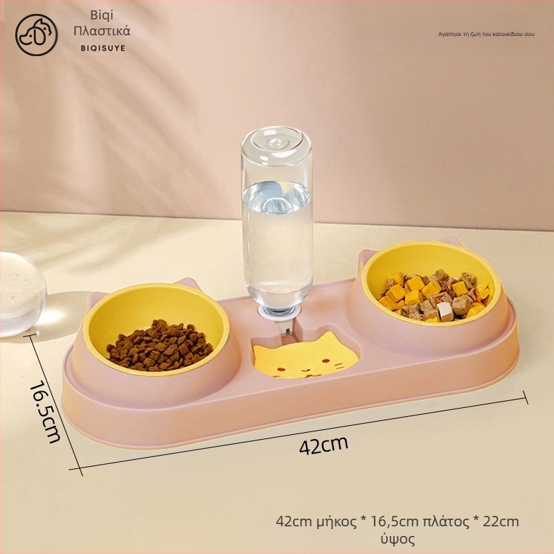 Σετ μπολ γάτας με αυτόματο ποτιστήρι νερού και μπολ φαγητού, τρία μπολάκια, αντιδιαρροικό σχέδιο, PP υλικό, μάρκα Beach