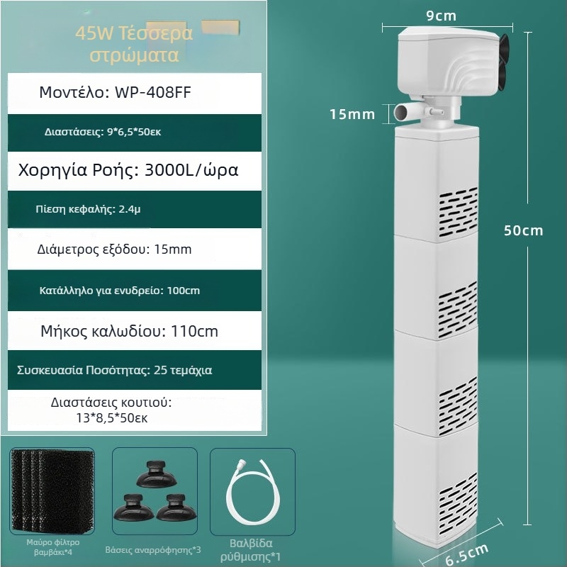 Ακουαριουμ Φίλτρο Αντλία Τριών Λειτουργιών με Αθόρυβη Κυκλοφορία (Πλαστικό Σώμα, 0.2–1 kg)
