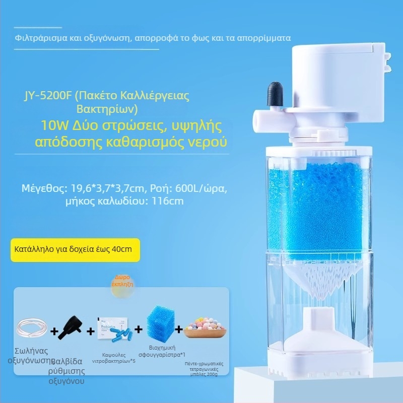 Yee Σύστημα φιλτραρίσματος ενυδρείου - 3-σε-1 ενσωματωμένη αντλία φιλτραρίσματος με κυκλοφορία, αναρρόφηση και οξυγονισμό (πλαστικό)