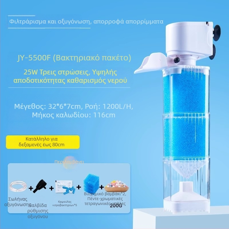 Yee Σύστημα φιλτραρίσματος ενυδρείου - 3-σε-1 ενσωματωμένη αντλία φιλτραρίσματος με κυκλοφορία, αναρρόφηση και οξυγονισμό (πλαστικό)