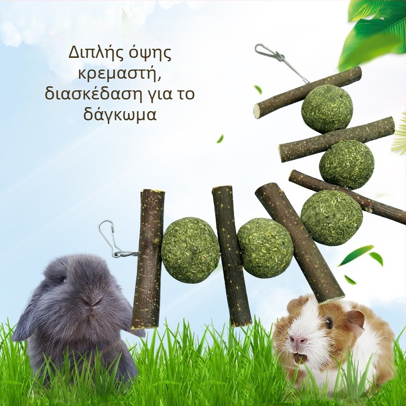 Παιχνίδι δαγκώματος από χορτάρι με μπάλα και κλαδάκι μήλου για κουνέλια, ινδικά χοιρίδια και τσιντσιλά • Ξηρή τροφή • 100 g • 1 συσκευασία • Προέλευση: Anhui • Μάρκα: Radish Valley