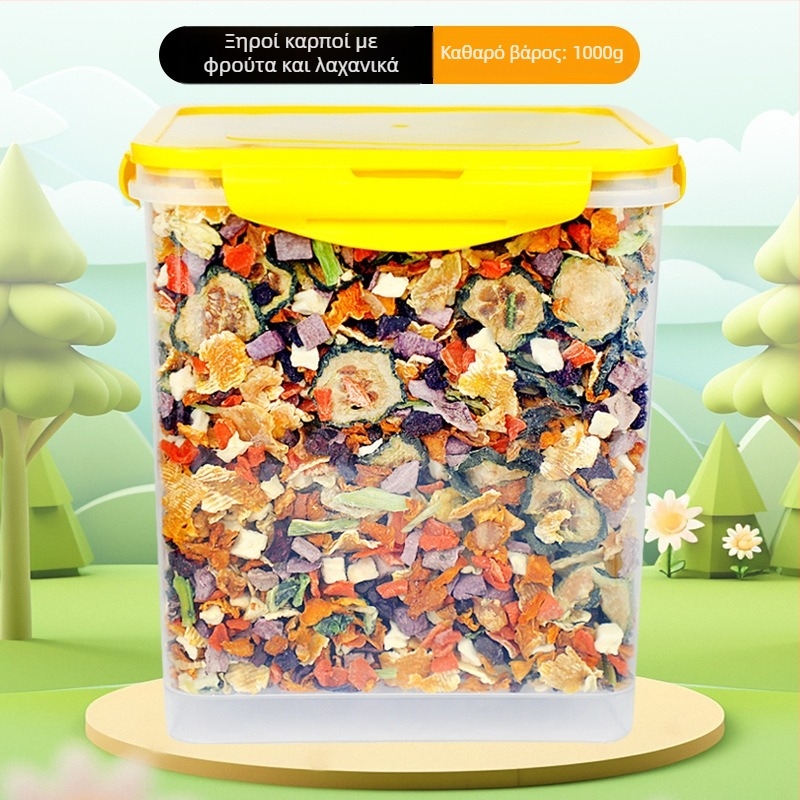 Σνακ για κουνέλια και τροφή με αποξηραμένα λαχανικά, σανό και αποξηραμένα φρούτα; μη εισαγόμενο; ιδιωτικής ετικέτας διαθέσιμο; κύρια αγορά: άλλη