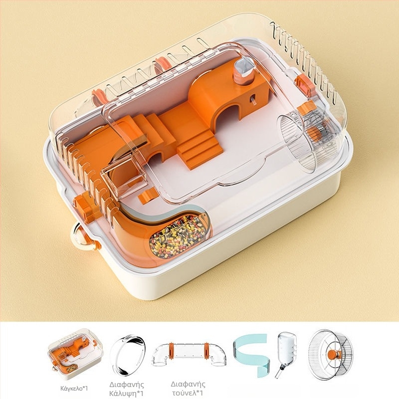 Σετ κλουβιού και παιχνιδιών για χάμστερ — πλαστικό, ορθογώνιο σχήμα, εξαερισμένο και εύκολο στον καθαρισμό, κατάλληλο για εσωτερική και εξωτερική χρήση