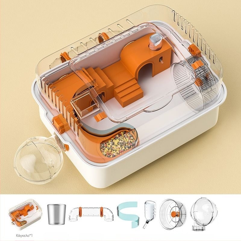 Σετ κλουβιού και παιχνιδιών για χάμστερ — πλαστικό, ορθογώνιο σχήμα, εξαερισμένο και εύκολο στον καθαρισμό, κατάλληλο για εσωτερική και εξωτερική χρήση