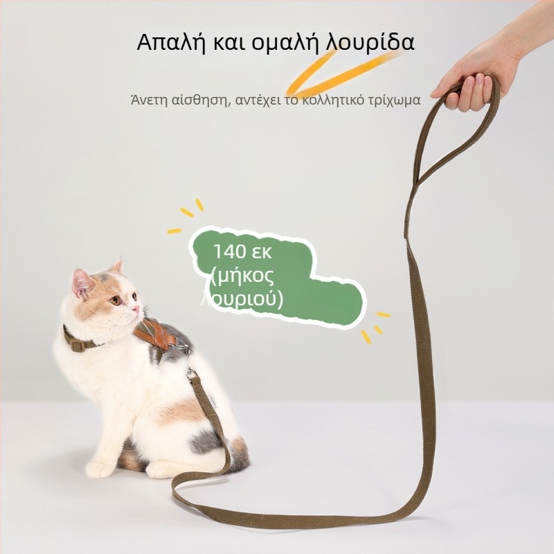 Σετ θηραμάτων και λουριού για γάτα - γιλέκο σε στιλ Ι, αντι-θραύση, suede PU