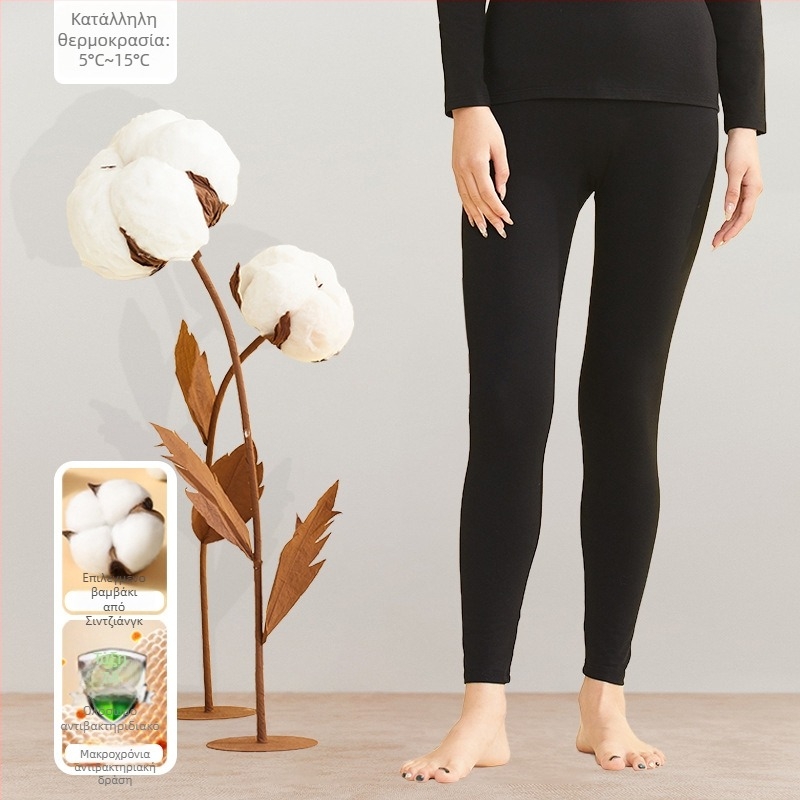 Γυναικείο σετ θερμικών εσωρούχων, 95% βαμβάκι, αντιβακτηριακό, στρογγυλός λαιμός, πουλόβερ πάνω