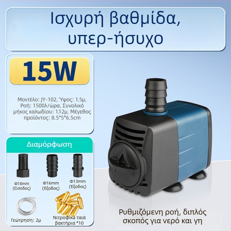 Υποβρύχια αντλία ενυδρείου με πλευρική αναρρόφηση, κυκλοφορία και φιλτράρισμα, αμφίβιος σχεδιασμός, εξαιρετικά ήσυχη