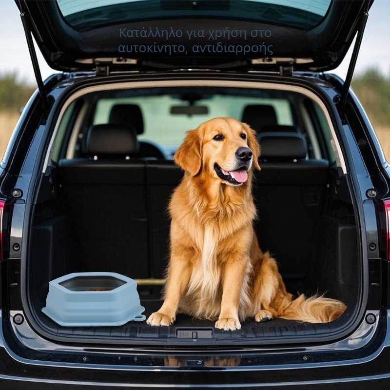 Αναδιπλούμενο μπολ σιλικόνης για σκύλους και γάτες, προστασία από διαρροές, φορητό εξωτερικό μπολ για φαγητό και πόσιμο, με κρεμάμενη σχεδίαση