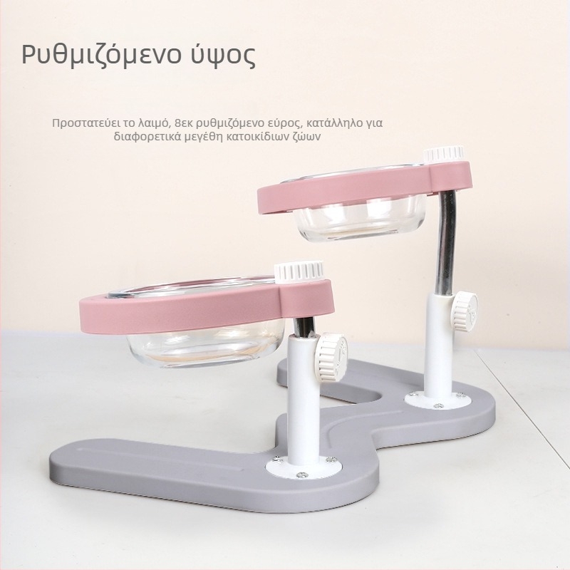 Διπλό υπερυψωμένο μπολ για γάτες με κεκλιμένο άνοιγμα και προστασία του λαιμού — ABS+μέταλλο+γυαλί, μάρκα Midali, προέλευση Zhejiang