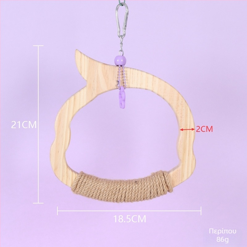 Κρεμαστό ξύλινο παιχνίδι για πουλιά από βαμβακερό σκοινί, μάρκα Happy Pet Paradise, κατάλληλο για μικρά πουλιά, για δάγκωμα και παιχνίδι