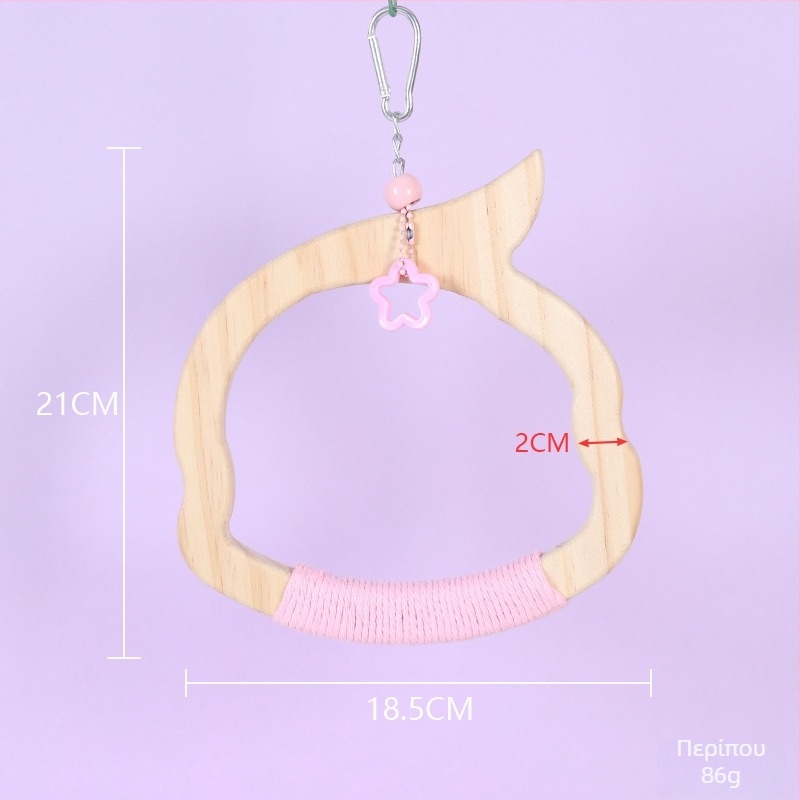 Κρεμαστό ξύλινο παιχνίδι για πουλιά από βαμβακερό σκοινί, μάρκα Happy Pet Paradise, κατάλληλο για μικρά πουλιά, για δάγκωμα και παιχνίδι