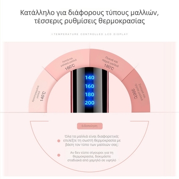 Διπλής χρήσης ισιωτήρας και μπούκλας για οικιακή χρήση, τέσσερις ρυθμίσεις θερμοκρασίας, κεραμική επίστρωση της ζώνης θέρμανσης, διάμετρος 21–30 mm, 40 W, 220 V