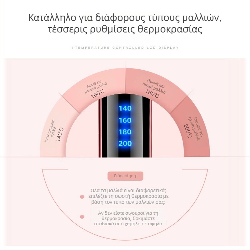 Διπλής χρήσης ισιωτήρας και μπούκλας για οικιακή χρήση, τέσσερις ρυθμίσεις θερμοκρασίας, κεραμική επίστρωση της ζώνης θέρμανσης, διάμετρος 21–30 mm, 40 W, 220 V