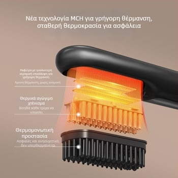 Ασύρματο ιονικό χτενάκι για ίσιωμα και μπούκλες — τουρμαλινω-κεραμικό στοιχείο θέρμανσης, διάμετρος αγωγού ≤15 мм, 50W