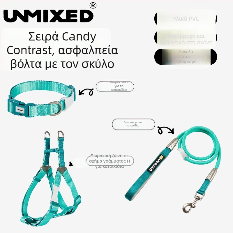 Σετ θωρακικού ιμάντα και λουριού για σκύλους — πολυεστέρας, UNMIXED, 24 τεμάχια