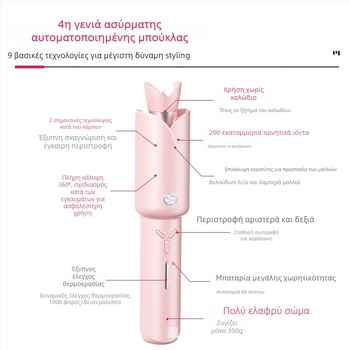 Ασύρματο αυτόματο εργαλείο κυμάτων μαλλιών με επίστρωση τιτάνιο-τουρμαλινίου, 42W, 12V, 10 επίπεδα ρύθμισης θερμοκρασίας