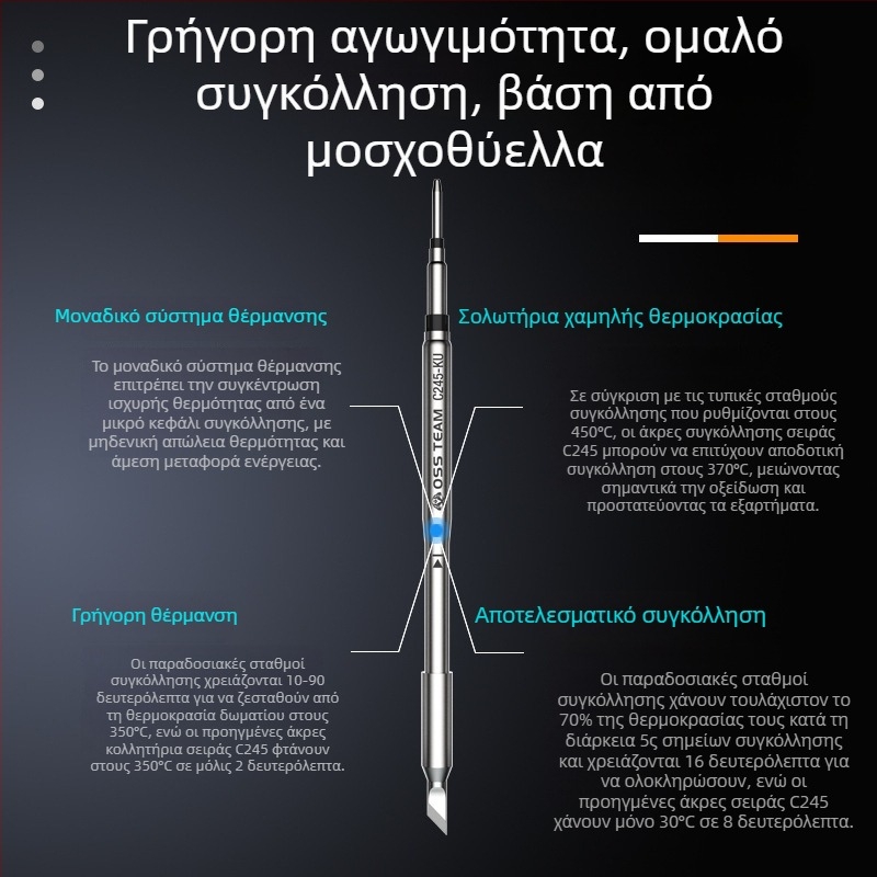 OSS TEAM C245 Σταθερή θερμοκρασία συγκόλλησης, Universal άκρη συγκόλλησης, Ενσωματωμένη κεφαλή σίδερου, Ευθεία και γωνιακή άκρη