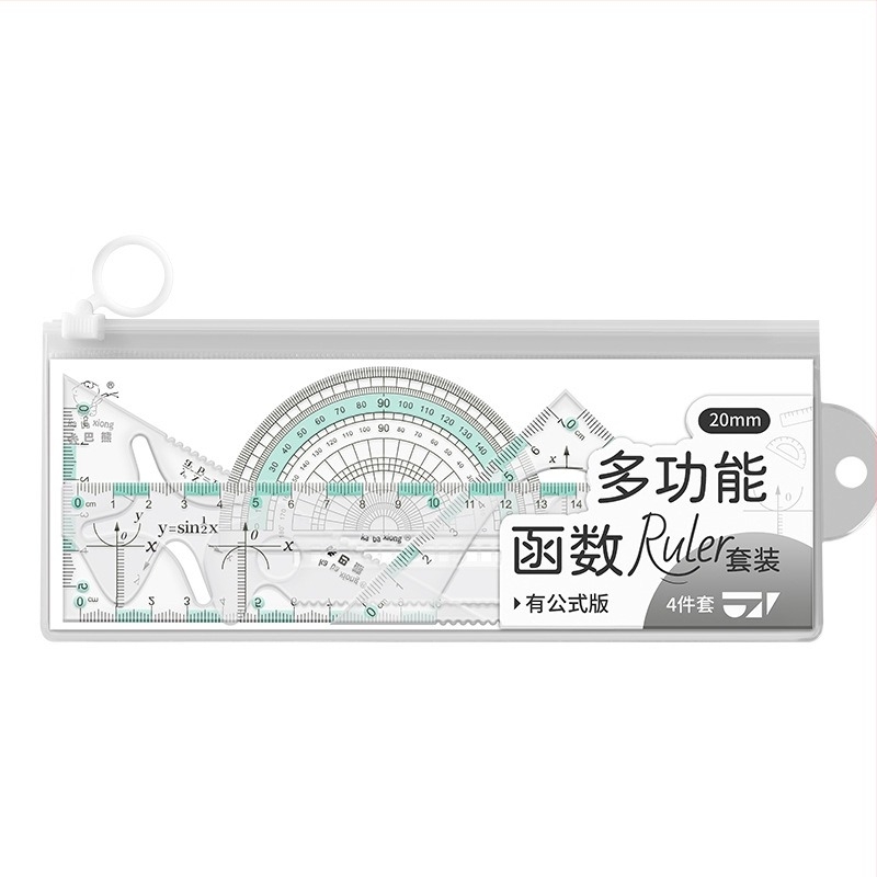 Σετ πολυλειτουργικού χάρακα για μαθητές δημοτικού: περιλαμβάνει χάρακα, τρίγωνο και γωνιόμετρο; πλαστικό σώμα; συσκευασία σε κουτί; εκτυπωμένο λογότυπο; δυνατότητα προσαρμογής