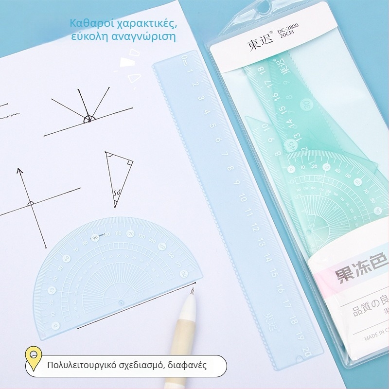 Πλαστικό σετ σχεδίου με χάρακα, τρίγωνο και γωνιόμετρο – Fire Waugh Μοντέλο 2800, 53 g