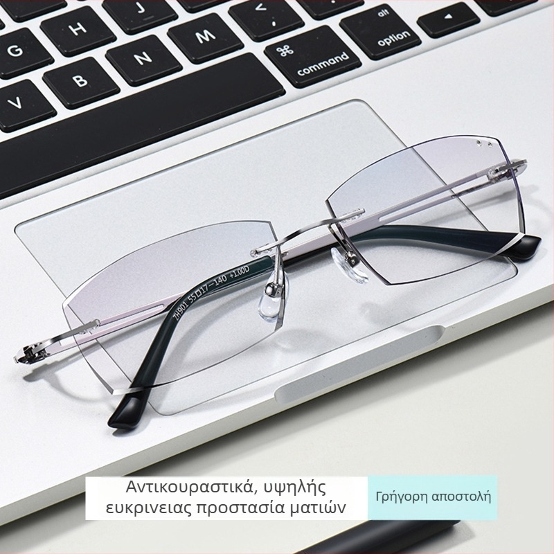 Γυαλιά χωρίς σκελετό για άνδρες με πρεσβυωπία, κατάλληλα για μεγάλο πρόσωπο, διόρθωση μυωπίας, φακοί PC, ασφαιρικοί, αντιμπλε φως, UV προστασία