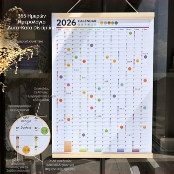 Ημερολόγιο αυτοπειθαρχίας τοίχου, με σκληρό εξώφυλλο, ειδικό χαρτί, πλήρες έτος, απλός και μοντέρνος σχεδιασμός