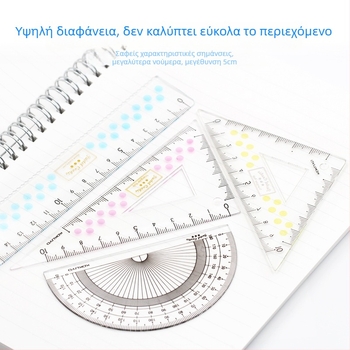 Kokuyo CLCA πλαστικό σετ χάρακων με διαφανές γωνιόμετρο και τρίγωνο χάρακα, βάρος 0,095 кг