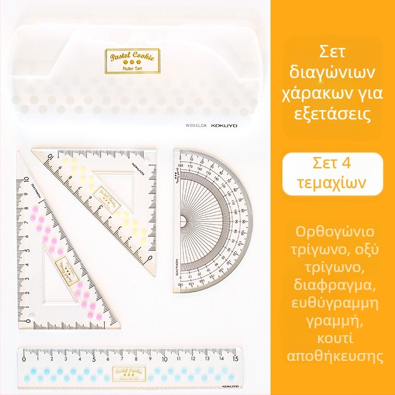Kokuyo CLCA πλαστικό σετ χάρακων με διαφανές γωνιόμετρο και τρίγωνο χάρακα, βάρος 0,095 кг