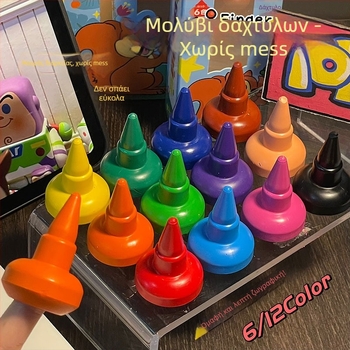 Παιδικά κραγιόνια δακτύλων για ζωγραφική, περίβλημα από πλαστικό και χαρτόνι, εκτύπωση λογότυπου διαθέσιμη, δυνατότητα προσαρμογής, καθαρό βάρος 0,07 kg