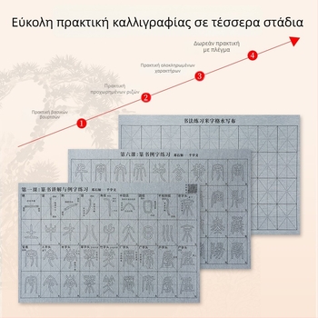 Σετ εξάσκησης καλλιγραφίας: Seal Script γραμματοσειρά, βίντεο καθοδήγησης με συγχρονισμένες γραμμές και ριζώματα, ύφασμα για γραφή με νερό, σετ πινέλων