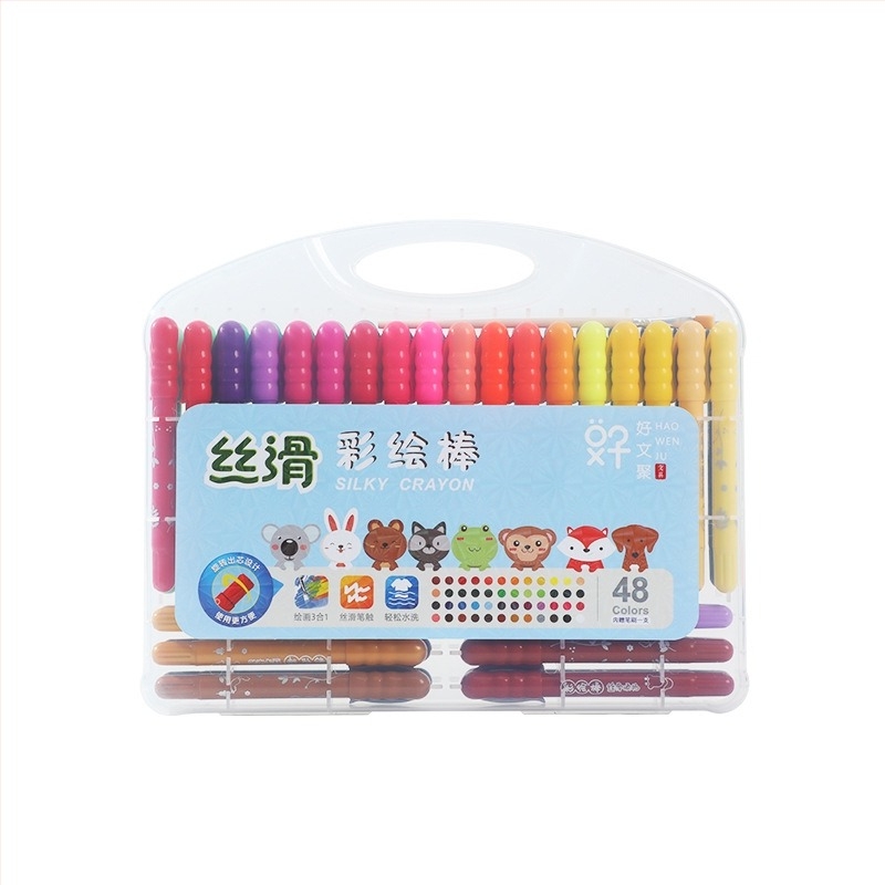 Σετ παιδικών λαδοπανιών με διαλυτά στο νερό, περιστρεφόμενο πυρήνα, μοντέλο HWJ0005, πλαστικό περίβλημα, επιλογές 12/24/36/48 χρωμάτων