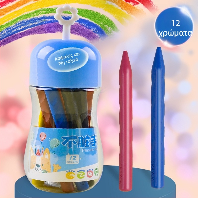 Πλαστικές κηρομπογιές ζωγραφικής — Qianhui ddlb, Non-dirty Hand σειρά, κυλινδρική συσκευασία, πλένονται