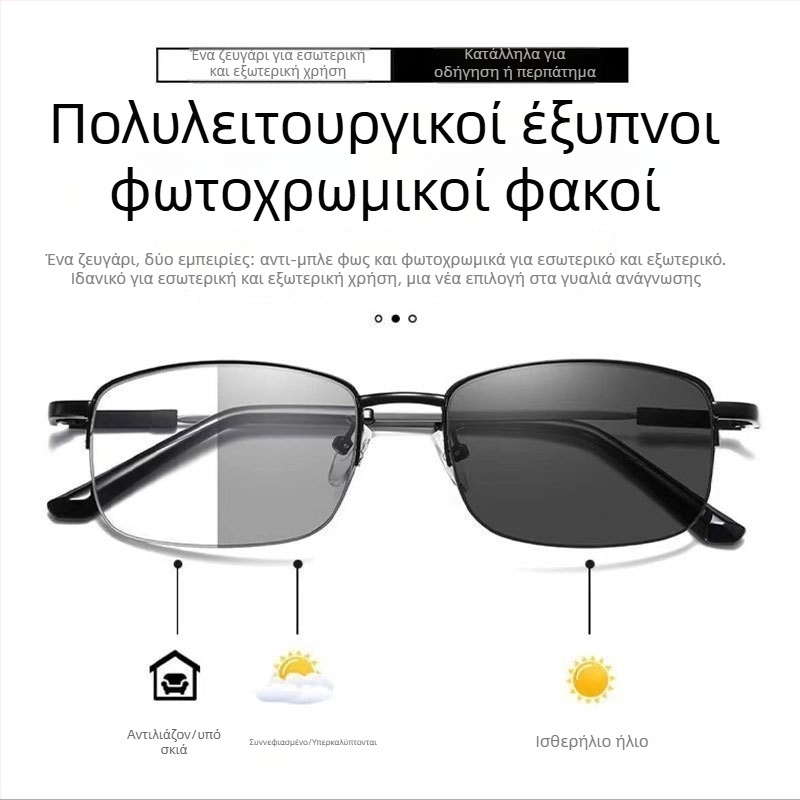 Γυαλιά ανάγνωσης με προοδευτικό πολυεστιακό, αντι-μπλε φως, μνήμη τιτάνιο ημι-πλαίσιο, PC φακοί