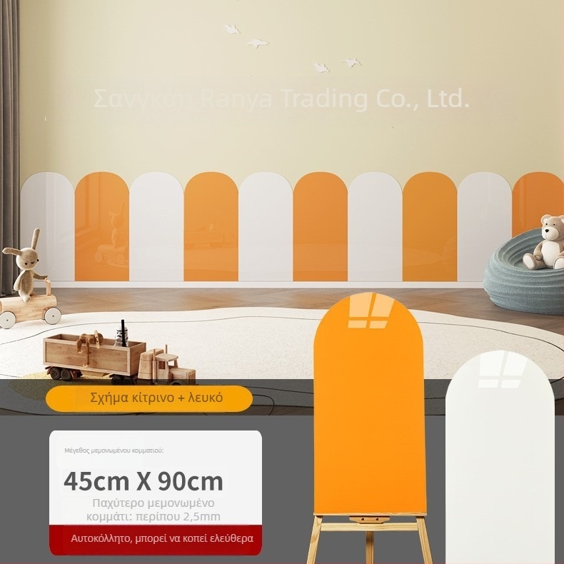 Αυτό-κολλητά διακοσμητικά πάνελ τοίχου για διαδρόμους νηπιαγωγείου, τόξου σχήματος προστασία από κρούσεις, εμφάνιση κεραμικών πλακιδίων, παχυσμένο. Υλικό: PET; Λειτουργίες: αδιάβροχο, υγρασία, ηχομόνωση, αντοχή σε λεκέδες; 1 τεμάχιο.